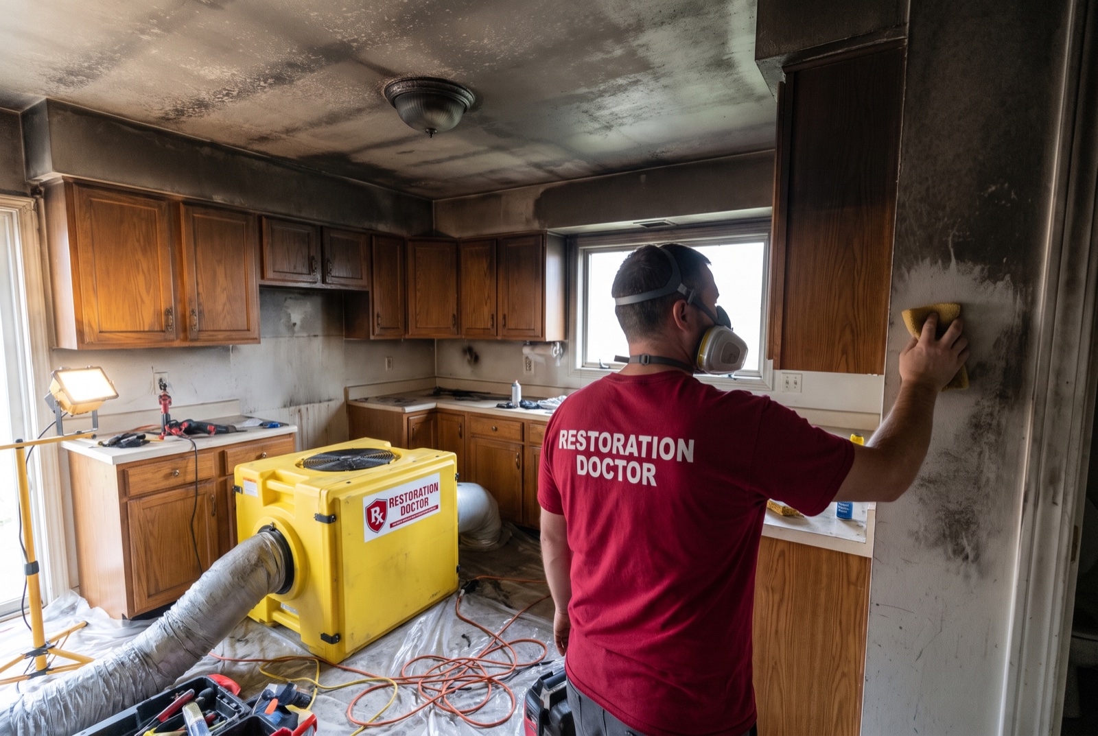 Fire and smoke soot cleaning of structural surfaces — illustrative; fire & smoke damage restoration serving West Palm Beach