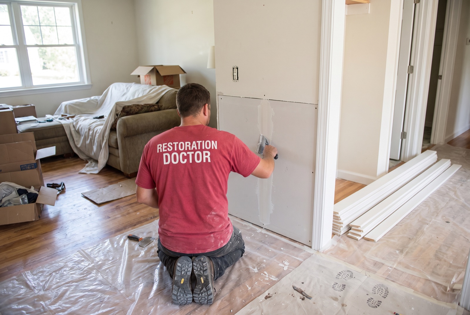Reconstruction and finish repairs following mitigation — illustrative; fire & smoke damage restoration serving West Palm Beach